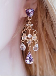 French Court Style Elegant Drop Shape Purple Crystal Little Diamond Celebrity Vintage Classic Lolita Earrings