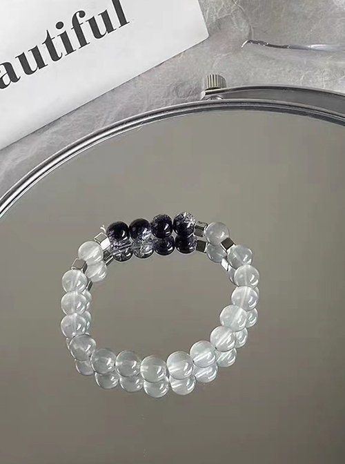 Obsidian Chinese Style Punk Fashion Ink Black Hair Crystal White Crystal Gradient Bracelet