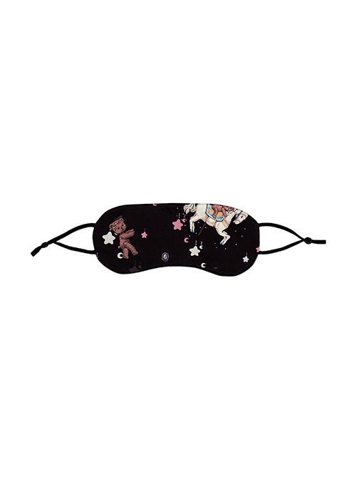 Sleepy Bear Series Fantasy Cute Soft Ice Silk Satin Bear Pony Print Kawaii Fashion Light Blocking Eye Mask