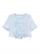 Sweet Hottie Summer Ocean Light Blue Jellyfish Wavy Cuffs Sleeves Childlike Kawaii Fashion Short Crew Neck T-Shirt