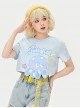 Sweet Hottie Summer Ocean Light Blue Jellyfish Wavy Cuffs Sleeves Childlike Kawaii Fashion Short Crew Neck T-Shirt