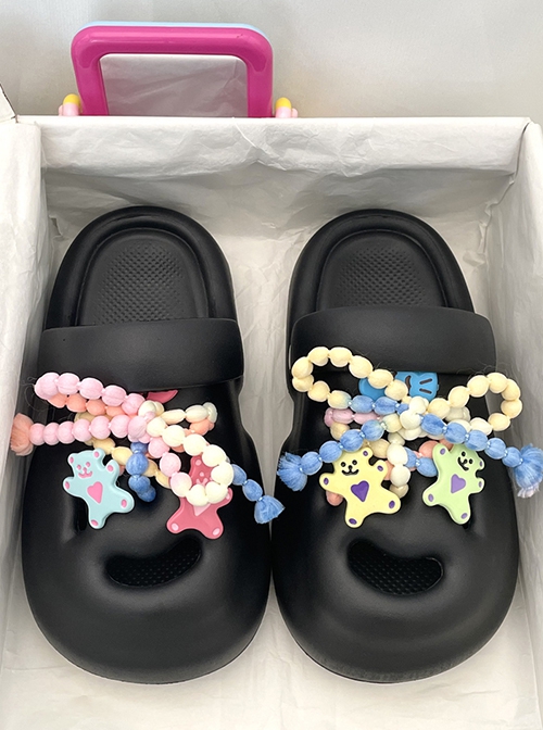 Childlike Colorful Bear Kawaii Fashion Comfortable Breathable Slippers Thick Bottomed Height Increasing Hole Shoes