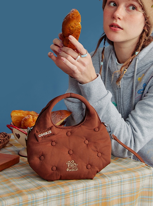 Girls Casual Magnetic Buckle Biscuit Adzuki Beans Soft Cute Casual Portable Kawaii Fashion Crossbody Bag