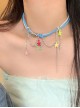 Stylish Retro Hottie Y2K Colorful Star Tassel Leather Necklace Kawaii Fashion Clavicle Chain Chocker