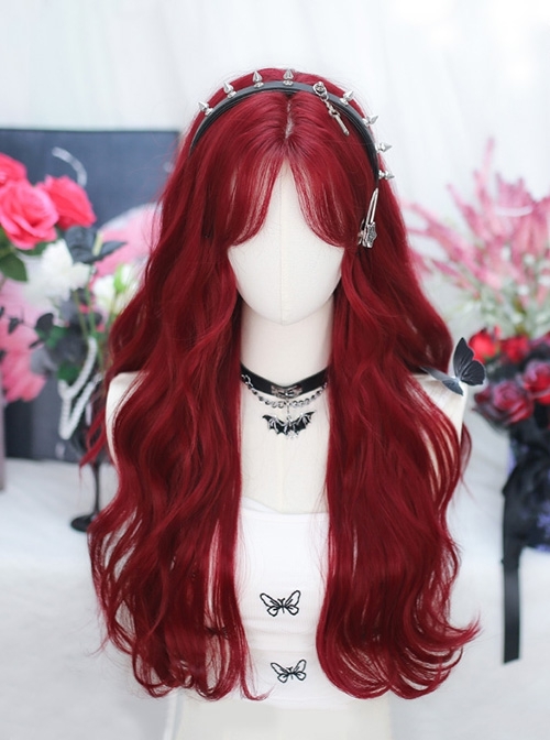 Lively Enthusiastic Red Simulated Mid Split Nature Fluffy Long Wave Curly Hair Gothic Lolita Full Head Wig