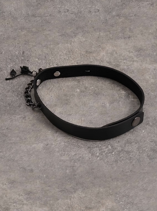 Exquisite Black Rose Cool Metal Chain Lock Pendant Gothic Lolita Imitation Leather Necklace