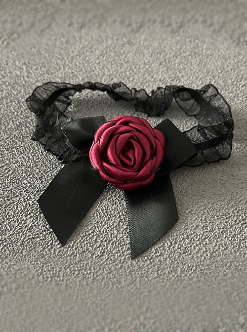 Handmade Subculture Bowknot Black Lace Red Rose Gothic Lolita Thigh Circle Accessory Leg Rings