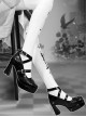 Cemetery Cake Series Subculture Y2K Embroidery Patent Leather Black Platform High Heel Mary Jane Shoes