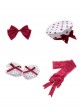 Small Wish Series Showa Style White Red Polka Dots Elegant Exquisite Sweet Lolita Ribbon Sleeves Hat Bowknot Set