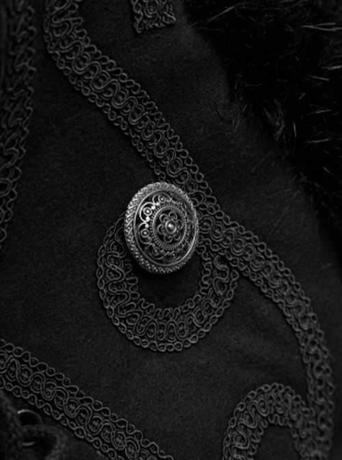 Gothic Style Imitation Wool Grass Fabric Vintage Metal Button Woven Lace Decoration Warm Black Winter Cape