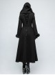 Gothic Style Exquisite Ribbon As Disc Flowers Retro Button Winter Warm Women's Black Woolen Long Hooded Coat