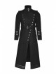 Punk Style High Collar Unique Metal Button Decoration Leather Splicing Handsome Black Woolen Long Coat