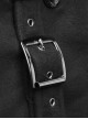 Punk Style High Collar Unique Metal Button Decoration Leather Splicing Handsome Black Woolen Long Coat