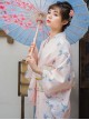 Japanese Style Orange Pink Crane Pattern Traditional Dress Sweet Kawaii Fashion Yukata Improved Kimono