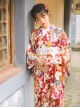 Fireworks Display Blooming Flowers Dark Red Japanese Traditional Dress Vintage Long Sleeves Improved Yukata Kimono