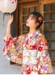 Fireworks Display Blooming Flowers Dark Red Japanese Traditional Dress Vintage Long Sleeves Improved Yukata Kimono