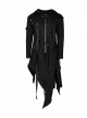 Punk Style Cool Ribbon Metal Buckle Personality Irregular Hem Black Detachable Sleeves Long Hooded Fleece Coat