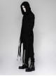 Punk Style Cool Ribbon Metal Buckle Personality Irregular Hem Black Detachable Sleeves Long Hooded Fleece Coat