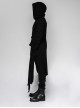 Punk Style Cool Ribbon Metal Buckle Personality Irregular Hem Black Detachable Sleeves Long Hooded Fleece Coat