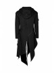 Punk Style Cool Ribbon Metal Buckle Personality Irregular Hem Black Detachable Sleeves Long Hooded Fleece Coat