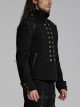 Punk Style Vintage Bronze Metal Buttons Woven Patch Cross Straps Leather Stitching Black Long Sleeves Coat