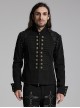 Punk Style Vintage Bronze Metal Buttons Woven Patch Cross Straps Leather Stitching Black Long Sleeves Coat