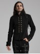 Punk Style Vintage Bronze Metal Buttons Woven Patch Cross Straps Leather Stitching Black Long Sleeves Coat