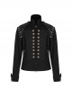 Punk Style Vintage Bronze Metal Buttons Woven Patch Cross Straps Leather Stitching Black Long Sleeves Coat