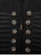 Punk Style Vintage Bronze Metal Buttons Woven Patch Cross Straps Leather Stitching Black Long Sleeves Coat