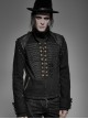 Punk Style Vintage Bronze Metal Buttons Woven Patch Cross Straps Leather Stitching Black Long Sleeves Coat