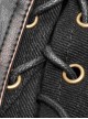 Punk Style Vintage Bronze Metal Buttons Woven Patch Cross Straps Leather Stitching Black Long Sleeves Coat