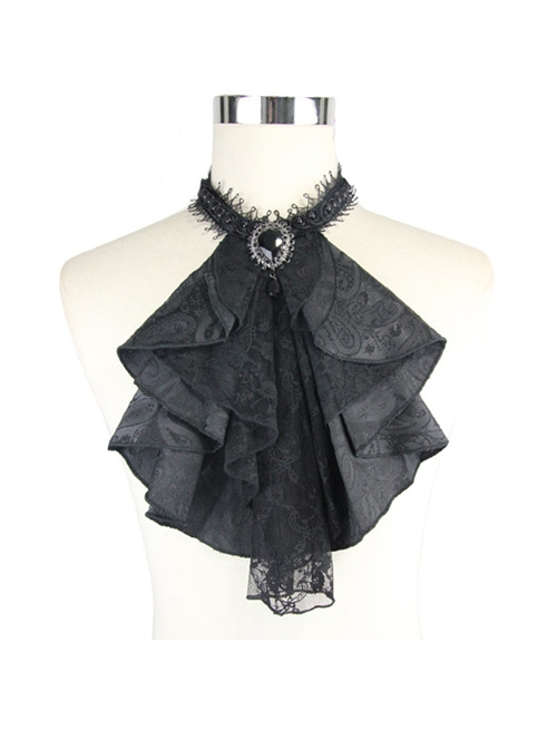 Gothic Style Handsome Lace Jacquard Lace Front Center Gorgeous Gem Embellishment Men's Black Collar