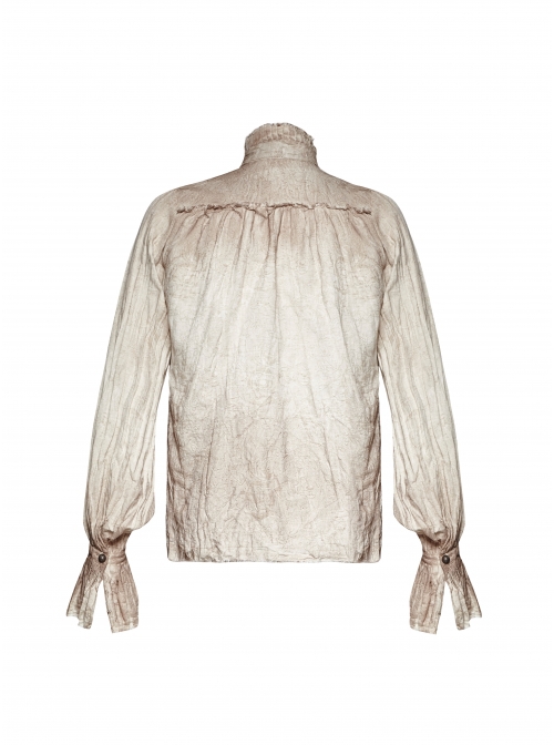 Punk Style Unique Burrs Edge Old Effect Retro Ruffle Design Metal Button White Long Lantern Sleeves Shirt