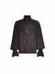 Punk Style High Collar Burrs Edge Retro Metal Buttons Old Effect Ruffled Bow Tie Black Lantern Sleeves Shirt