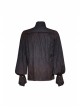 Punk Style High Collar Burrs Edge Retro Metal Buttons Old Effect Ruffled Bow Tie Black Lantern Sleeves Shirt