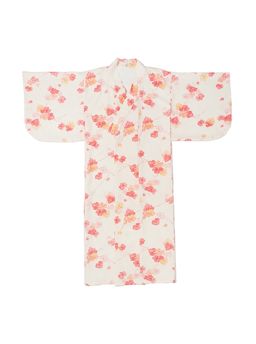 Gentle Temperament Cute Light Apricot Pink Flower Kawaii Fashion Japanese Style Yukata Modified Kimono