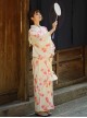 Gentle Temperament Cute Light Apricot Pink Flower Kawaii Fashion Japanese Style Yukata Modified Kimono