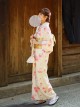 Gentle Temperament Cute Light Apricot Pink Flower Kawaii Fashion Japanese Style Yukata Modified Kimono