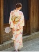 Gentle Temperament Cute Light Apricot Pink Flower Kawaii Fashion Japanese Style Yukata Modified Kimono