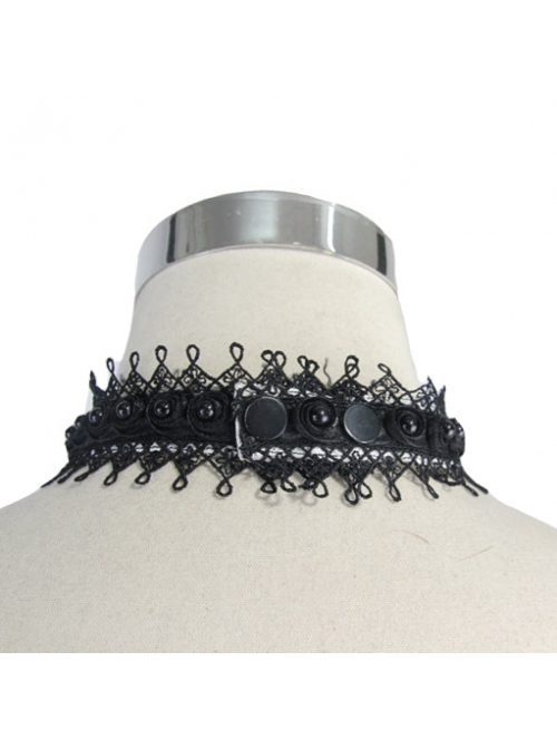 Gothic Style Handsome Lace Jacquard Lace Front Center Gorgeous Gem Embellishment Men's Black And White Collar Ornaments