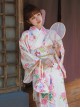 Gentle Sweet Cute Apricot Colorful Flower Print Kawaii Fashion Japanese Style Yukata Modified Kimono