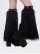 Punk Style Warm Wool Patchwork Adjustable Leather Decoration Black Women's Leg Guards