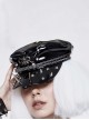 Punk Style Cool Glossy Front Spiked Metal Pattern Women's Black Leather Hat
