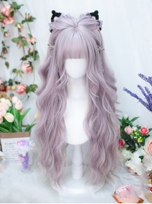 Taro Ball Series Cute Flat Bangs Gentle Light Purple Long Wave Curly Hair Sweet Lolita Full Head Wig