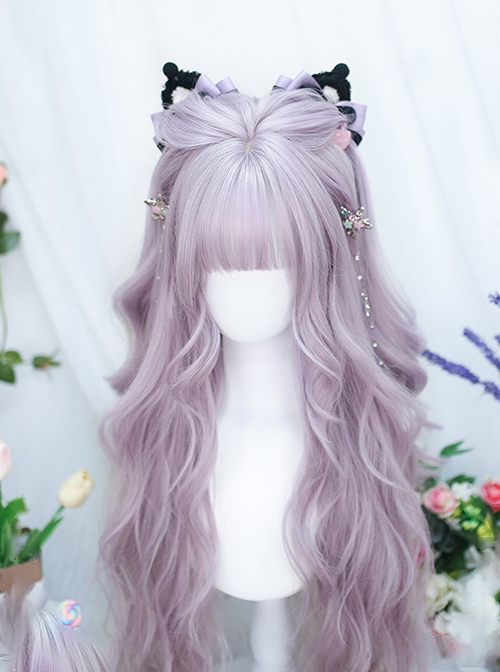 Taro Ball Series Cute Flat Bangs Gentle Light Purple Long Wave Curly Hair Sweet Lolita Full Head Wig