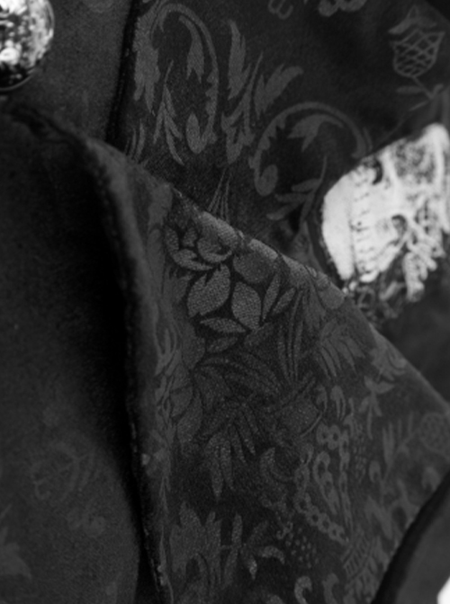 Gothic Style Elegant Lapel Flocked Pattern Exquisite Double Breasted Design Retro Swallowtail Hem Black Vest