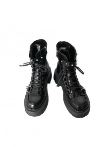 Girl'S Heart Series Subculture Sweet Cool Y2K Punk Lolita Tie Shoelaces Rivet Metal Chain Thick Soles Martin Boots