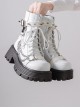 Girl'S Heart Series Subculture Sweet Cool Y2K Punk Lolita Tie Shoelaces Rivet Metal Chain Thick Soles Martin Boots