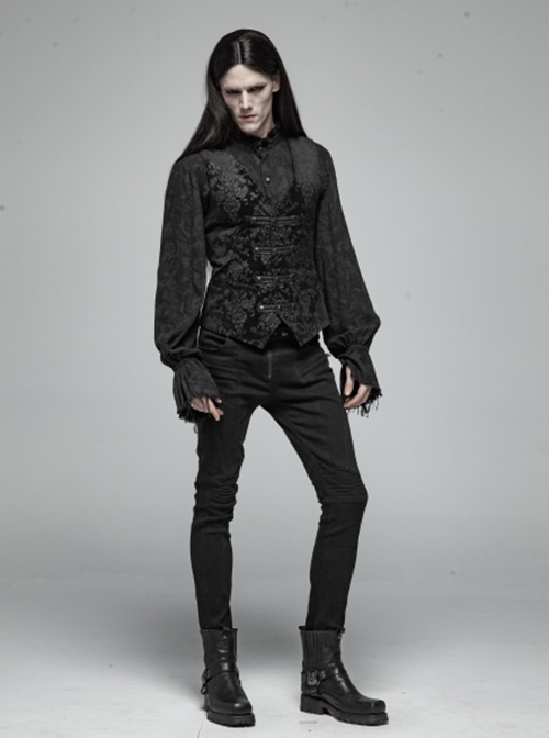 Gothic Style Exquisite Jacquard Dark Pattern Retro Metal Buckle Palace Black Gentleman Slim Vest