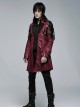 Punk Style Cracked Leather Splicing Metal Buckle Cross Drawstring Red Cool Male Long Sleeves Windbreaker